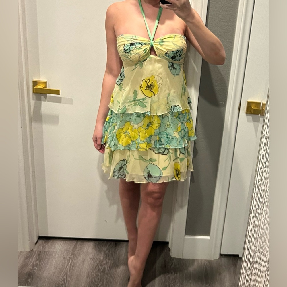 Bebe Yellow and Green Floral Dress